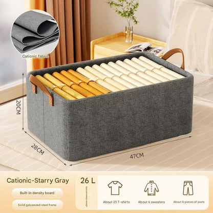 2pc Foldable Fabric Storage Bin with Steel Frame & Handles - 26L Stackable Closet Organizer(Grey)
