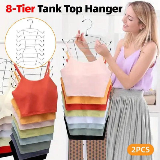 8-tier metal tank top hanger set with curved hooks for hanging bras and camisoles