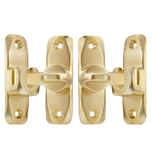 Gold flip door latch lock set with oval mounting plates, 2-piece