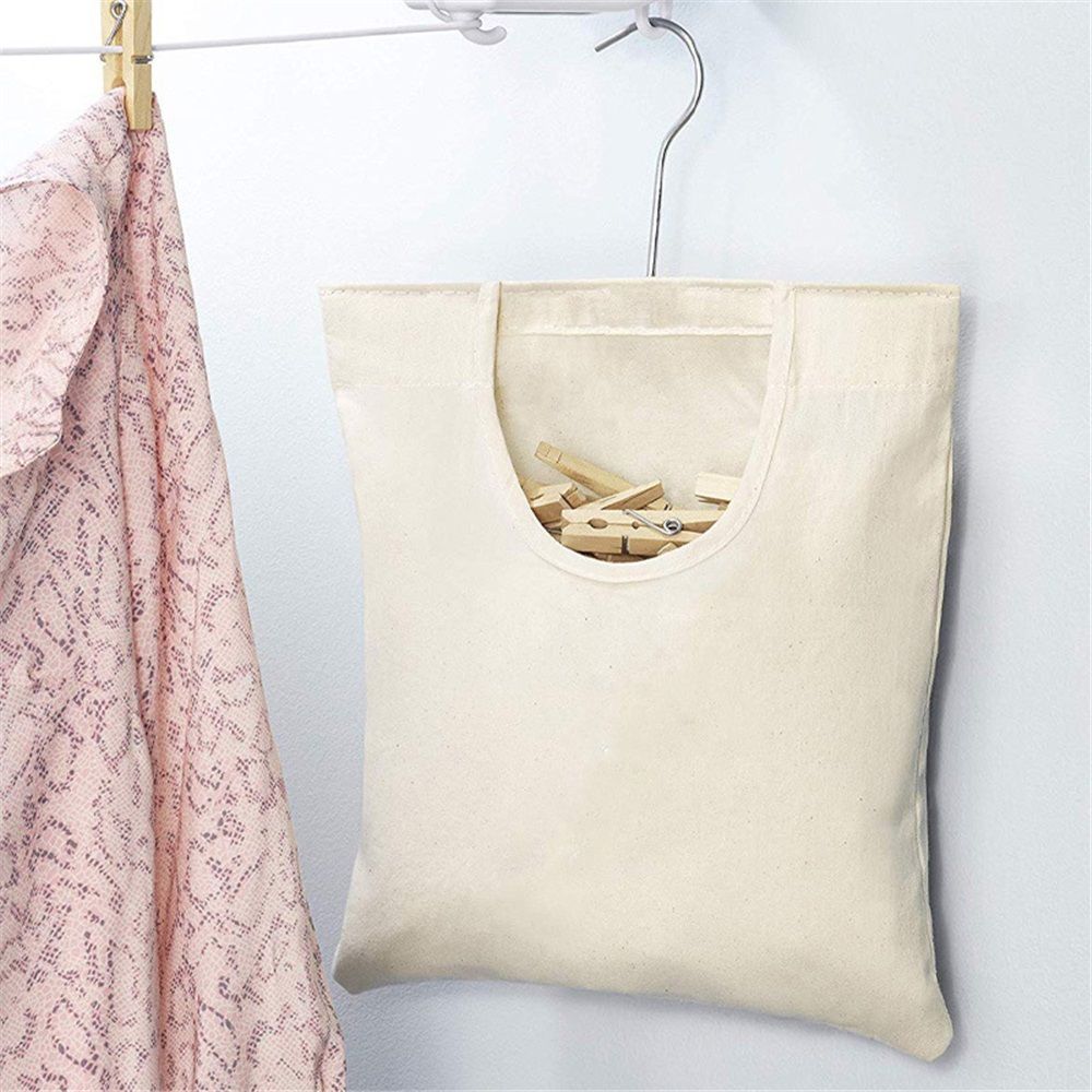 2pcs Canvas Clothespin Bag, Beige (32x27 cm/13.33x11.25 inch), Zipper Closure, Portable Clothes Pin Hanging Bag for Home Balcony Travel beige