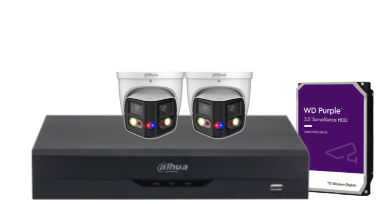 Dahua x4 8MP AI Full-Colour 180° TIOC Duo CCTV Kit with 4-Channel PoE NVR, Dual-Lens WizSense Cameras, and HDD – DH-IPC-PDW3849-A180-AS-PV-ANZ-1