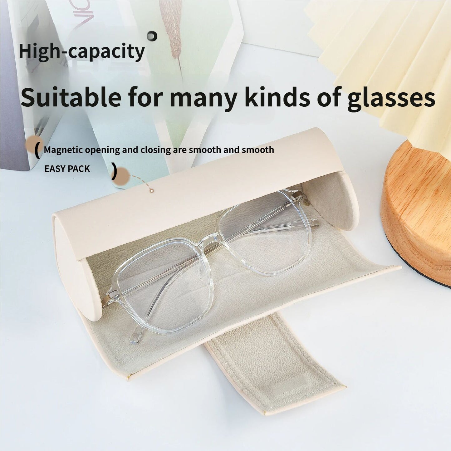 3 PCS Cute Bear PU Leather Glasses Case Large Capacity - Portable Protective Sunglasses Holder for Big Frames - Brown Eyewear Storage Box
