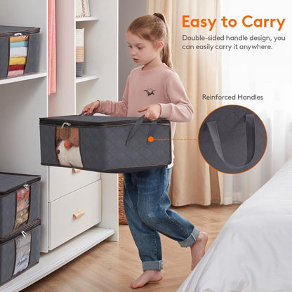3 Pack 35L Clothes Storage Bag, Foldable Underbed Storage Box, Quilt Storage Cover Closet Organizer, Clear Window In