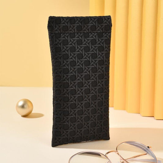 Black woven eyeglass case with textured lattice front