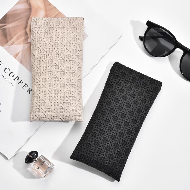 3-Pack Black Woven Texture Eyeglass Cases - Retro PU Leather Anti-Pressure Glasses Pouch