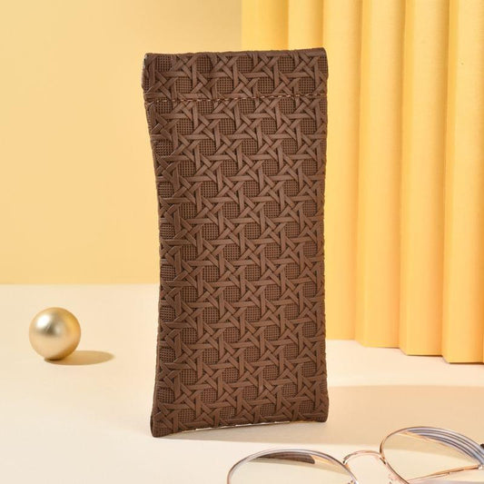 Brown woven texture eyeglass case with vertical padded look