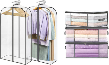 3-Pack Clothes Storage Bags-35L, 2 Pack Clear Garment Bags-40'' Long -