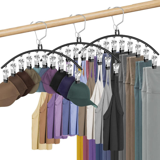 Set of arched black pants and skirt hangers with 10 silver clips each