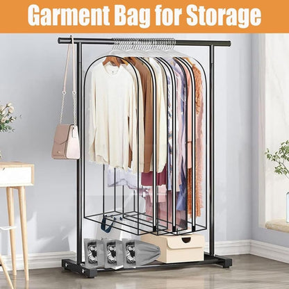 3-Pack Transparent Dustproof Garment Storage Bags with Zipper for Wardrobe, PEVA, 60 x 25 x 130cm