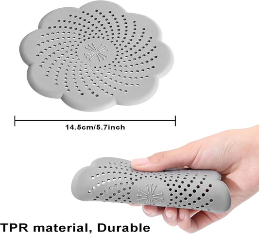 Flower-shaped silicone drain cover, 5.7 inch, gray perforated strainer with central star