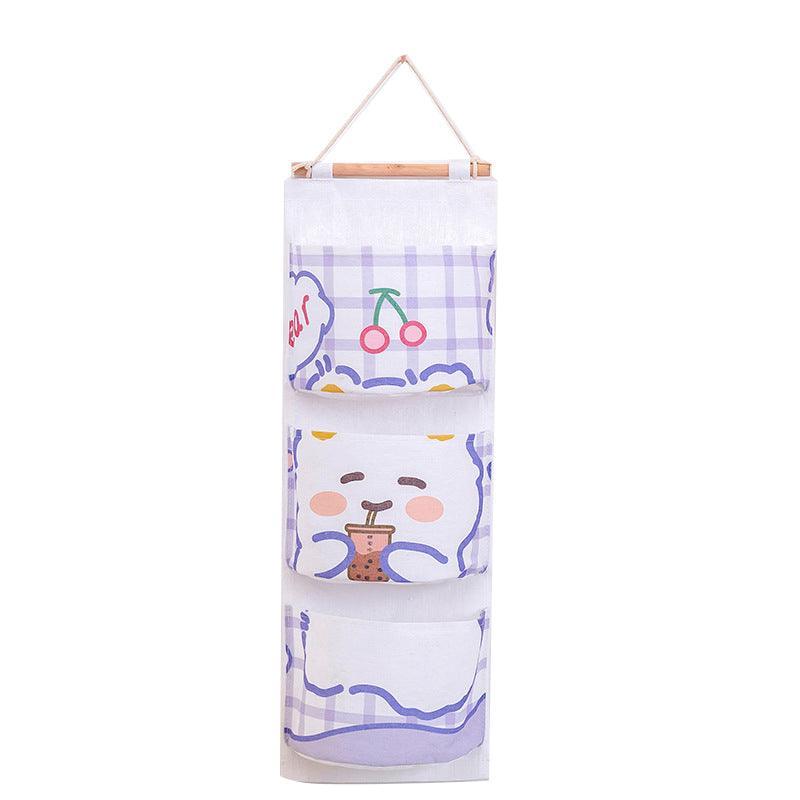 3 Pocket Hanging Storage Bag with Wooden Rod for Wall or Door Organisation - Astronaut