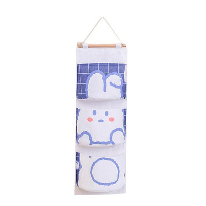 3 Pocket Hanging Storage Bag with Wooden Rod for Wall or Door Organisation - Bear