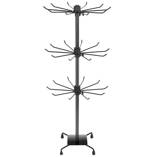 3-tier rotating sock rack stand, three ring tiers of curved hooks on a tripod base