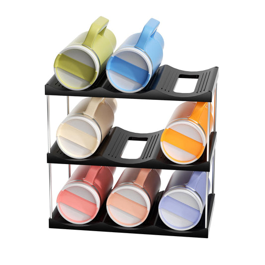 3-tier stackable cup and wine organizer rack with colorful detachable tumblers
