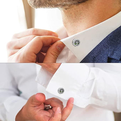 Wearable diffuser pendant clipped to a shirt collar with small round emblem