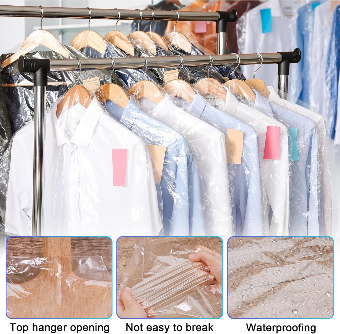 30 Pack Clear Garment Bags, 23.6 x 59.1 Inch Plastic Garment Bags Dustproof, Long Clothes Covers, Waterproof Suit Cover Bag, Moth Proof Coat Bag for Shirts Gowns Dresses