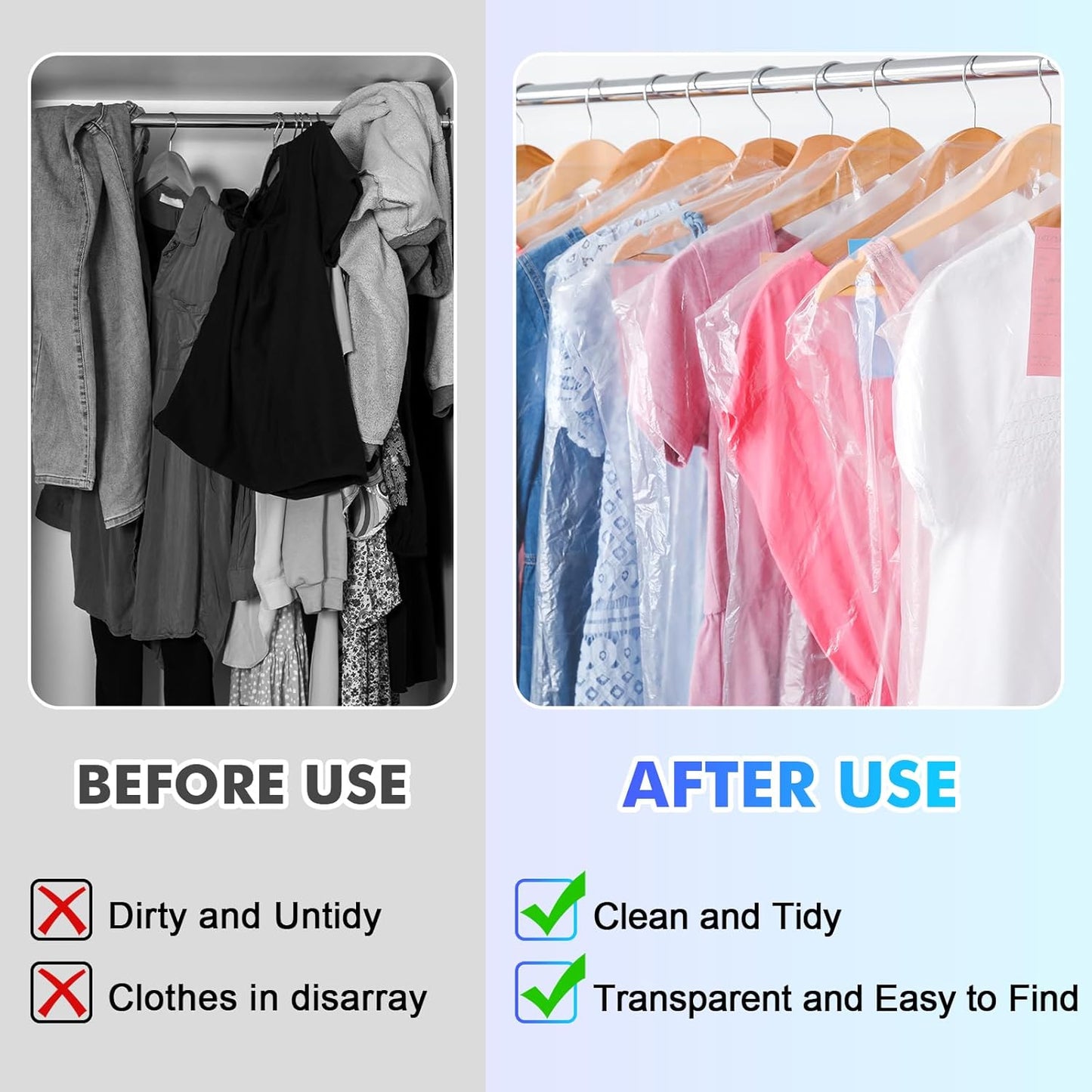 30 Pack Clear Garment Bags, 23.6 x 59.1 Inch Plastic Garment Bags Dustproof, Long Clothes Covers, Waterproof Suit Cover Bag, Moth Proof Coat Bag for Shirts Gowns Dresses