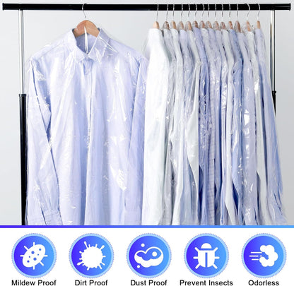 30 Pack Clear Garment Bags, 47.2 Inch Plastic Garment Bags Dustproof, Long Clothes Covers, Waterproof Suit Cover Bag, Moth Proof Coat Bag for Shirts Gowns Dresses