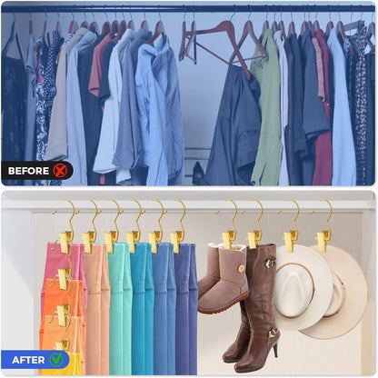 30 Pack Gold Boot Hangers for Closet, Pants Hangers with Clips Portable Travel Hanger Space Saving, Boot Clip Hooks for Hanging Clothes Pins Leggings Hangers Laundry Towels Hat Bra Socks Jean