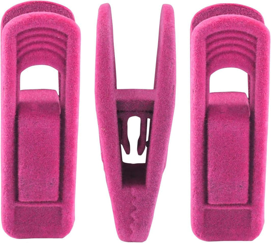 Hot pink velvet U-shaped hanger clips with inner grip slots