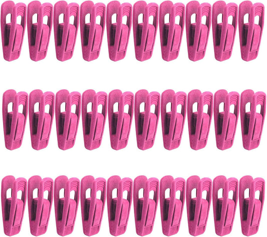 Hot pink velvet hanger clips, multiple in a row with inner grip cutouts