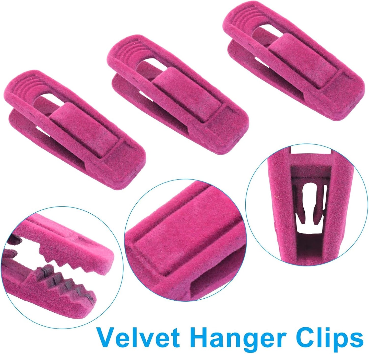 30 Pack Hot Pink Velvet Hanger Clips, Strong Hanger Clips Perfect for Organizing Skirts/Pants/Thin Felt Hangers
