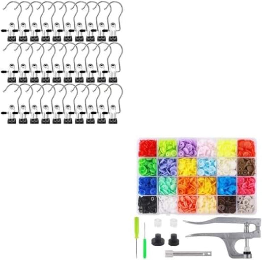 White metal hanging hook clips with mixed-color snap kit and tools