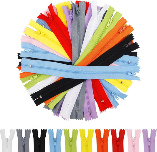 Assorted nylon coil zippers set in mixed colors, length about 9.5 in