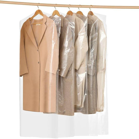Transparent garment dust covers on hangers for coats and suits, set of 30