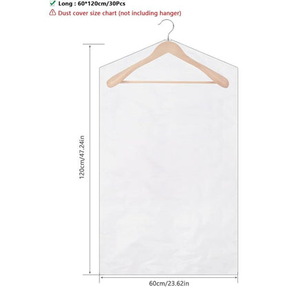 30 Pieces Garment Covers Dustproof Cover Dustproof Pouch Transparent Protective Covers For Dress Suits Coats 60 X 120 Cm