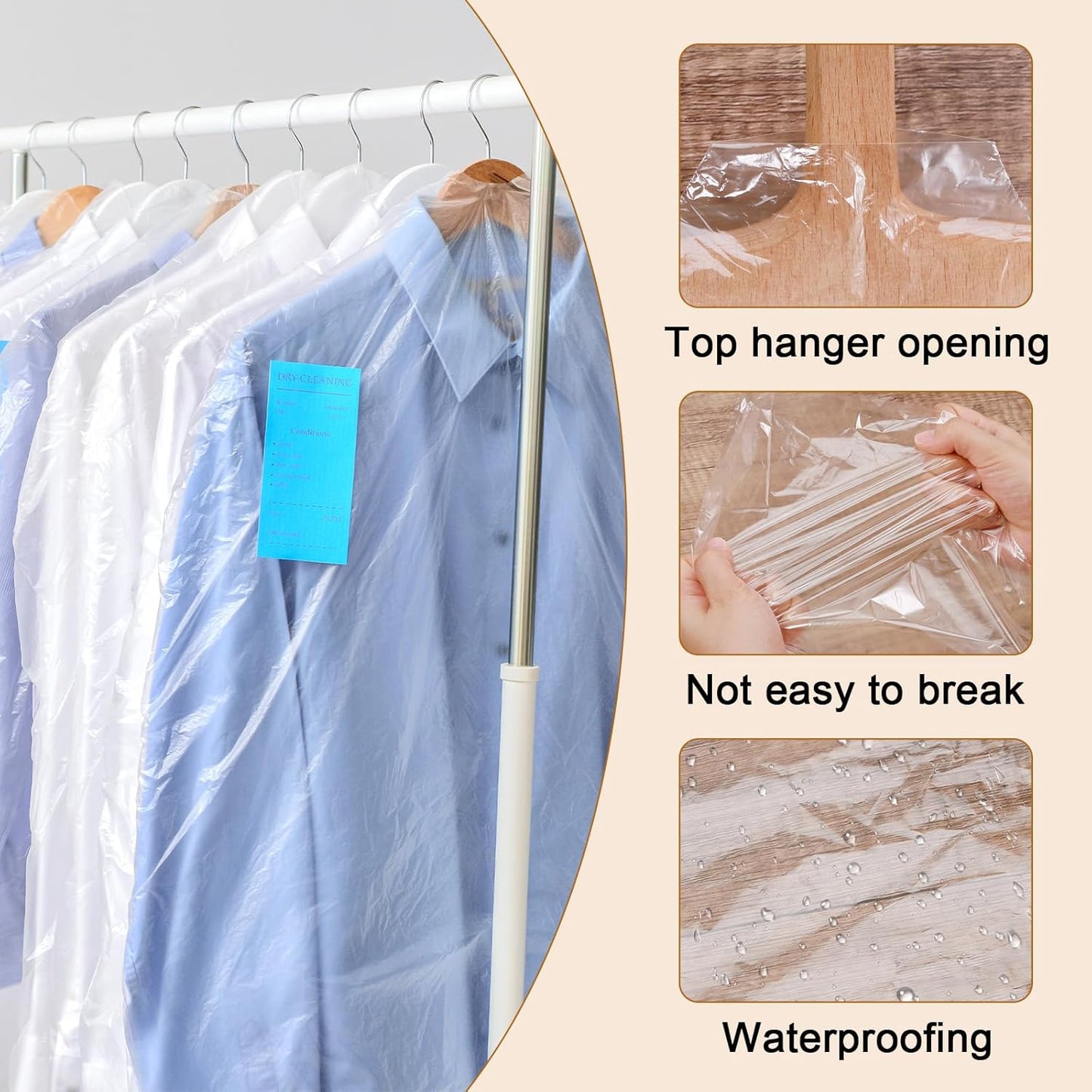 30 plastic clothing covers, 60*140cm laundry bags, transparent clothes hangers, clothing bags, dustproof garment protectors for clothes, shirts, jackets, suits, jumpers (transparent)
