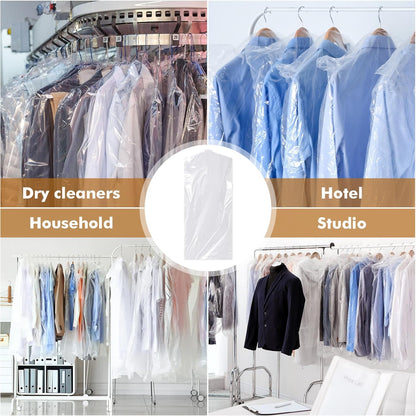 30 plastic clothing covers, 60*140cm laundry bags, transparent clothes hangers, clothing bags, dustproof garment protectors for clothes, shirts, jackets, suits, jumpers (transparent)