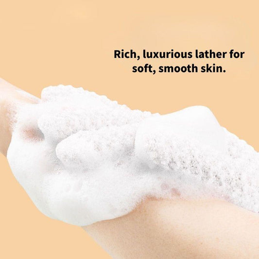 Single white textured bath glove with mitten finger opening
