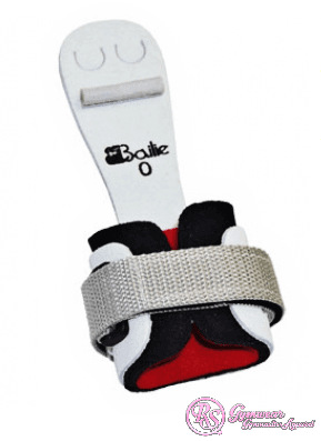 Bailie Dowel narrow grip pair, white backing with logo, beige wrap strap and black/red base