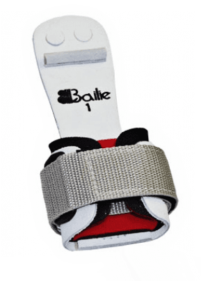 Bailie dowel grip 302W single glove view with gray mesh cuff and white back, red interior