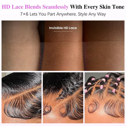 Transparent HD lace front with seamless blended hairline and dark curly hair strands
