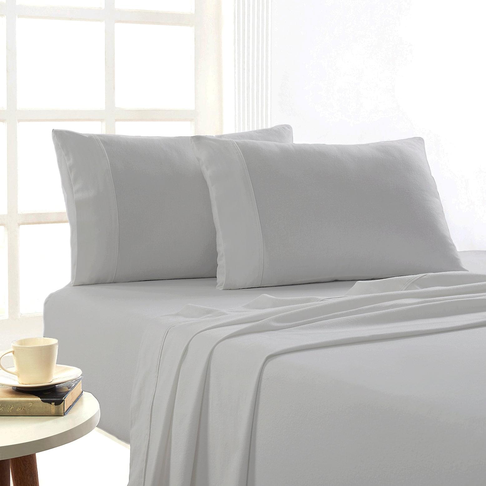 Ash grey kids flannelette sheet set with matching pillowcases and flat sheet