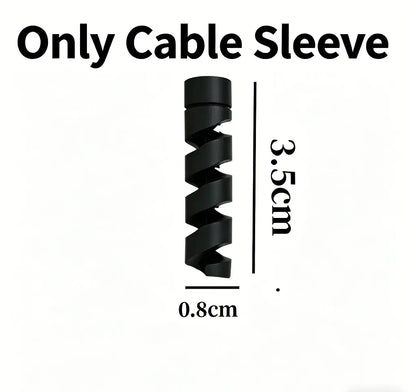 Black cable saver sleeve, 3.5cm coil strain relief for USB-C protection