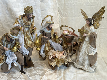 15.5" Christmas Religious Handmade Nativity Set - Holy Family (40 cm) & Three Wise Men (17.5", 45 cm) with Angel (17.25")