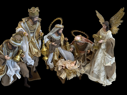 15.5" Christmas Religious Handmade Nativity Set - Holy Family (40 cm) & Three Wise Men (17.5", 45 cm) with Angel (17.25")