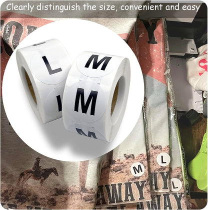 3500 Pcs Clothing Size Stickers, 1 Inch Round Self Adhesive, 7 Sizes XS-S-XXXL for T Shirts (Black)