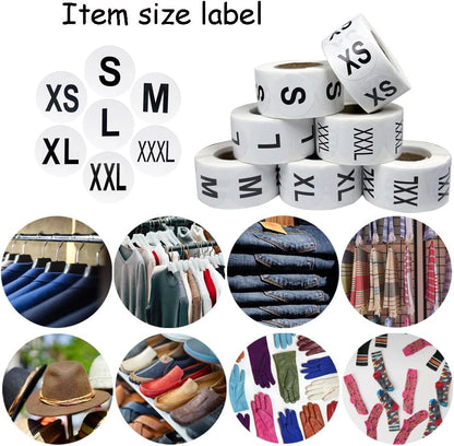 3500 Pcs Clothing Size Stickers, 1 Inch Round Self Adhesive, 7 Sizes XS-S-XXXL for T Shirts (Black)