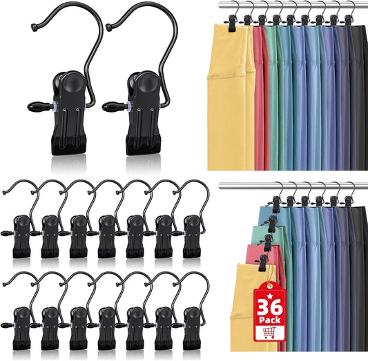 Black boot hanger clips set with rotating hooks and spring clamp grips