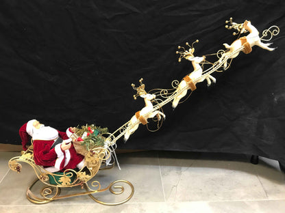37" (95cm) Christmas Decoration Santa Claus with Reindeers on Sleigh – Large Indoor Holiday Display, Festive Christmas Decor