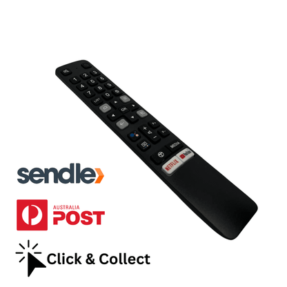 TCL remote for Android smart TV, black keypad with colorful app buttons