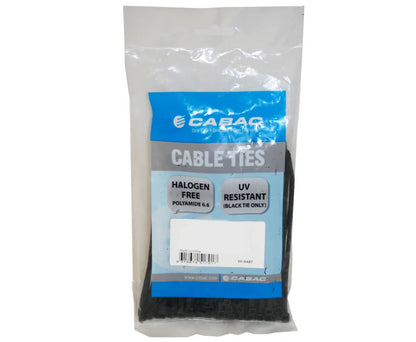 CABAC Standard Duty Cable Ties – 370mm x 4.8mm, UV-Stabilised Black Nylon 66, Packet of 100 | CT360BK | Self-Locking, Halogen-Free, Indoor/Outdoor Use