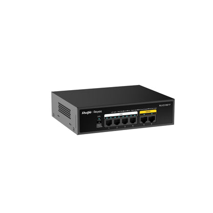 RG-ES106F-P 6-Port 10/100 Mbps Unmanaged PoE Switch – 4 PoE+ Ports, Fanless, Ideal for Surveillance & Small Office Networking