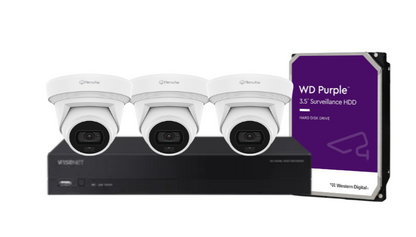 Hanwha Vision x4 Q-Core 8MP AI FlatEye Camera Kit with 4-Channel NVR & HDD – HV-QNE-C9013RLOS