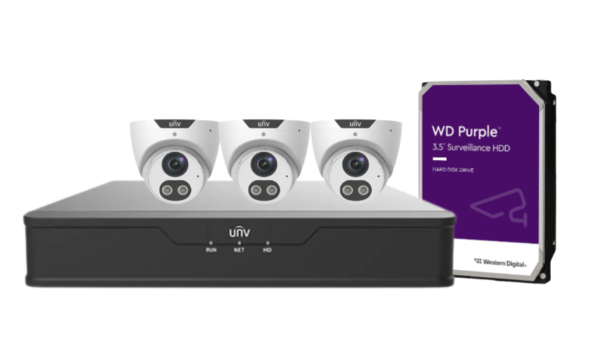 Uniview x4 8MP Tri-Guard CCTV Kit with 4-Channel NVR and HDD – IPC3618SB-ADF28KMC-I0 / NVR301-04B-P4-IQ