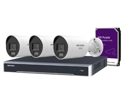 Hikvision 4-Channel 8MP ColorVu Smart Hybrid Light CCTV Kit – DS-2CD2087G3-LI2UY/S(L)(RB) + DS-7604NI-M1/4P PoE NVR (Optional HDD)